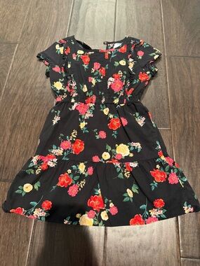 Old Navy Black Floral Ruffle Hem Dress